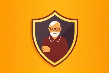 Symbolic shield protecting an elderly figure against unforeseen challenges.