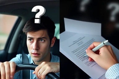 Driver facing uncertainty, securing insurance for protection.