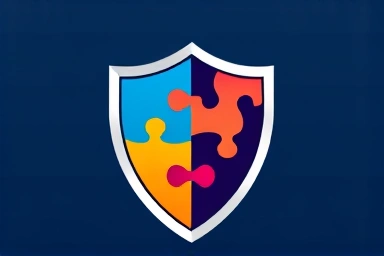 Interconnected puzzle pieces forming a shield, representing insurance protection.
