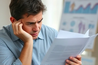 Person stressed over insurance documents, symbolizing potential future issues.