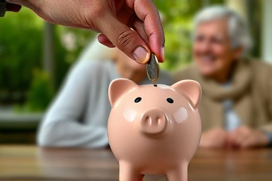 Hand saving coins for a peaceful retirement future