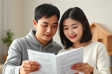 Korean couple reviewing life insurance policy, future planning