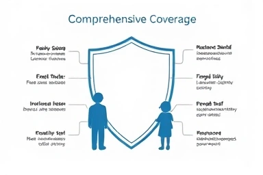 Insurance shield protecting family from health and financial risks
