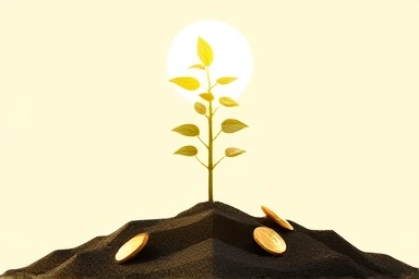 Financial growth, stability, pension benefits, coins, plant