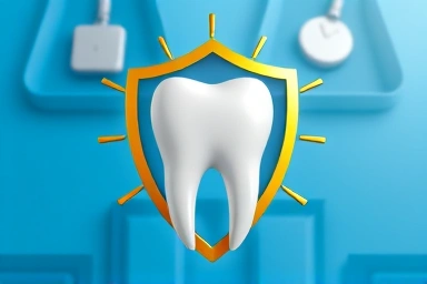 Symbolic image of a healthy tooth protected by insurance shield.