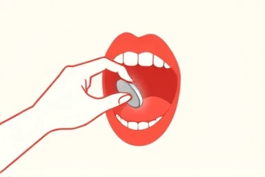Hand placing coin into mouth symbolizing dental cost relief.