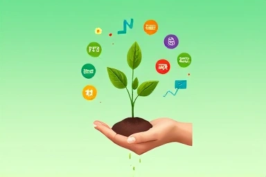 Financial growth plant with diverse investment symbols