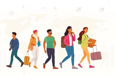 Travelers enjoying diverse global destinations with insurance symbols.