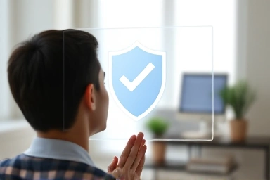 Digital shield with checkmarks symbolizing insurance agent trust.