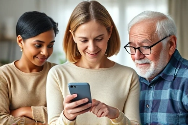Diverse individuals exploring flexible job opportunities on a phone.
