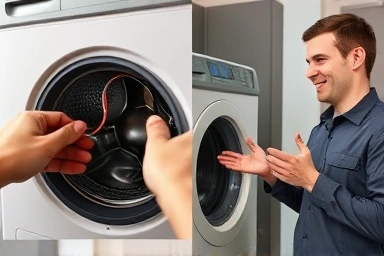 Skilled appliance technician explaining features, professional installation
