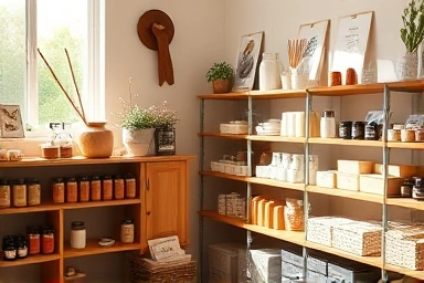 Home studio with handmade candles, diffusers, and soaps.