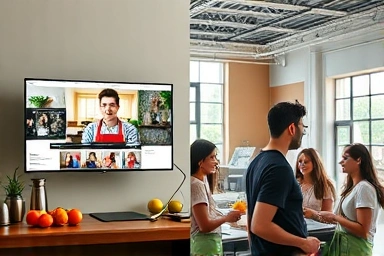 Online and in-person cooking class formats side-by-side.