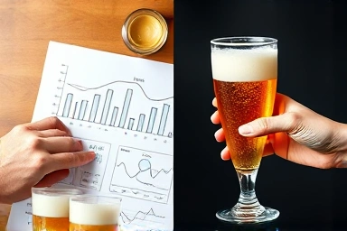 Business planning and pouring craft beer, symbolizing startup strategy.