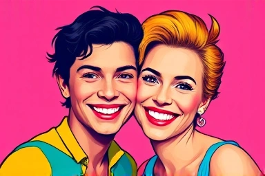 Vibrant pop art portrait of a happy couple.