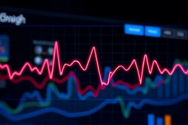 Abstract visualization of company health and financial data streams.