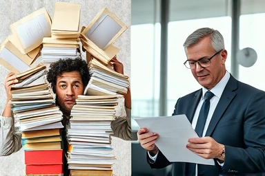 Overwhelmed person vs. calm person with professional document help.