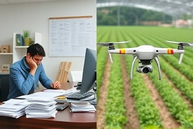Contrast between traditional work and drone business success.