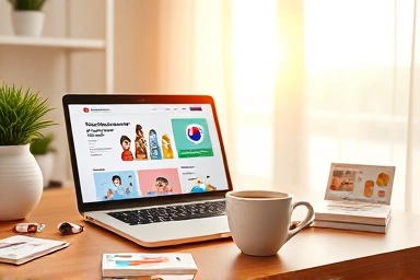 E-commerce desk with Korean products and laptop