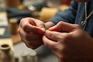 Artisan's hands meticulously creating handmade jewelry or pottery.