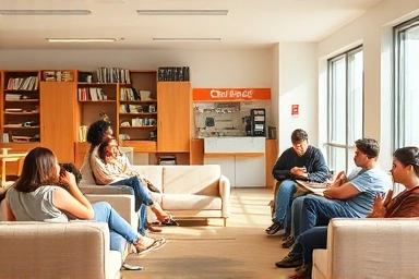 Cozy dormitory lounge fostering community and convenience for residents.