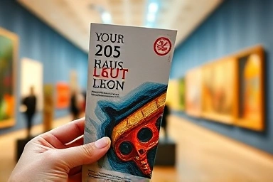 Discovering art and information at a museum exhibition.
