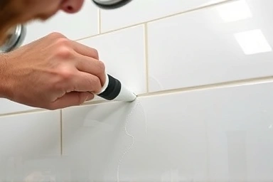 Skilled artisan applying premium grout to bathroom tiles.