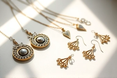 Elegant handmade jewelry displayed on a minimalist surface.