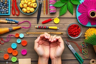 Artistic arrangement of crafting supplies for handmade jewelry.