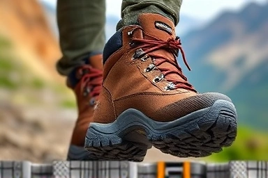 Renewed hiking boots symbolizing cost-saving and performance.