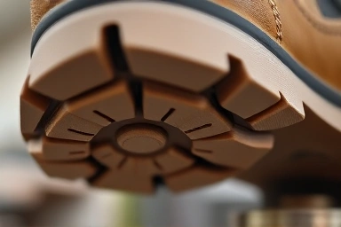 Close-up of expert hiking boot resole craftsmanship.