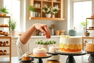 Handcrafted custom desserts on a kitchen counter, artisanal baking.