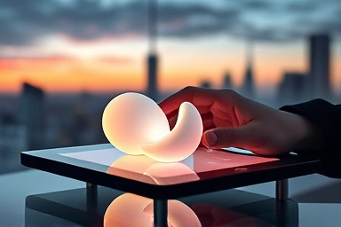 Hands creating digital art on a futuristic tablet