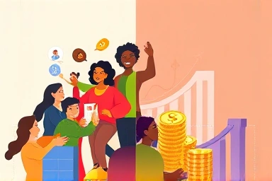 Empowering illustration of social impact and financial success.