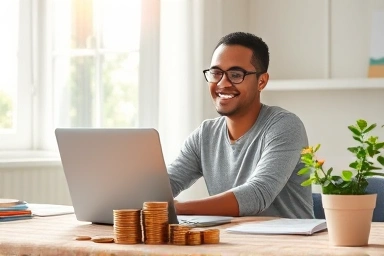 Person earning money online from surveys