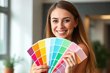 Woman holding personal color swatches, professional and inspiring