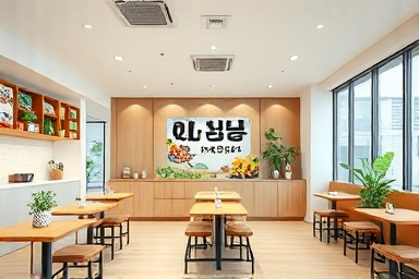 Interior of a modern Korean porridge restaurant.