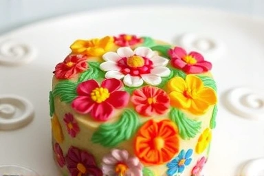 Artistic bean paste flower rice cake with vibrant floral designs.