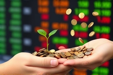 Hands symbolizing financial transactions: investment and distribution