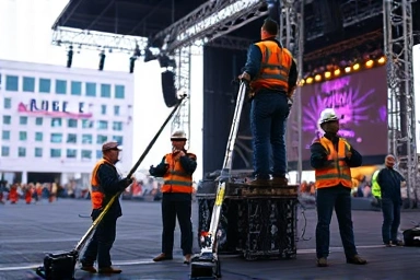 Professional team dismantling stage safely and efficiently post-event.