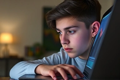 Young investor learning stock trading on laptop