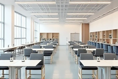 Modern unmanned study cafe interior with comfortable seating and efficient technology.