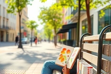 Person sketching a city scene with watercolors.