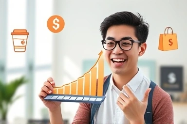 Excited person with rising income graph from weekend jobs.