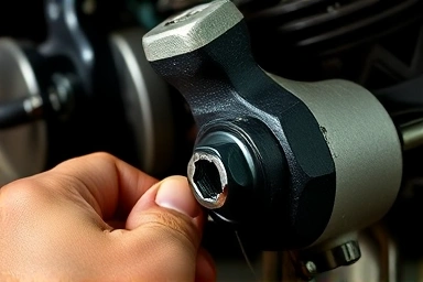 Close-up of hands using motorcycle tool for repair
