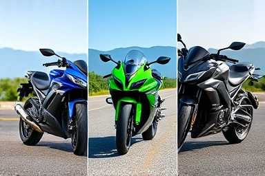 Yamaha R3, Kawasaki Ninja 400, Yamaha MT-03 motorcycles side-by-side.