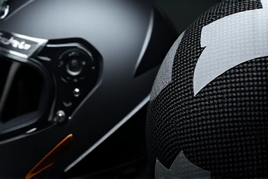 Close-up of advanced motorcycle helmet materials