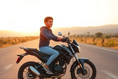 Happy rider on motorcycle, freedom and adventure