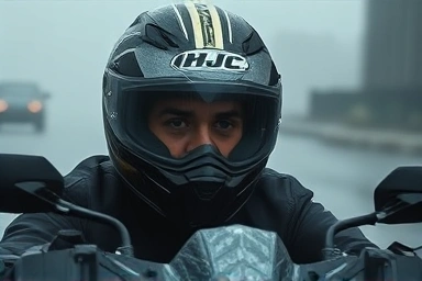 Motorcyclist with clear vision in fog thanks to Pinlock