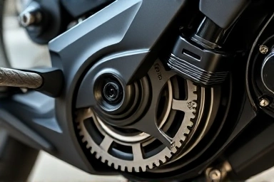 Close-up of advanced motorcycle electronic clutch system